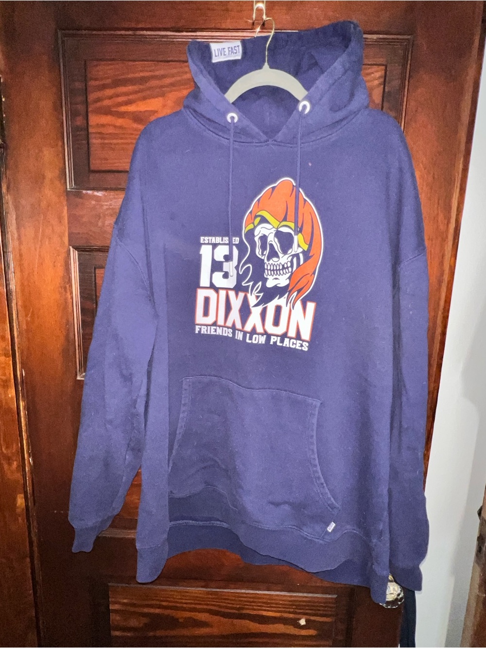 DIXXON Navy Hoodie with Orange Skull Graphic